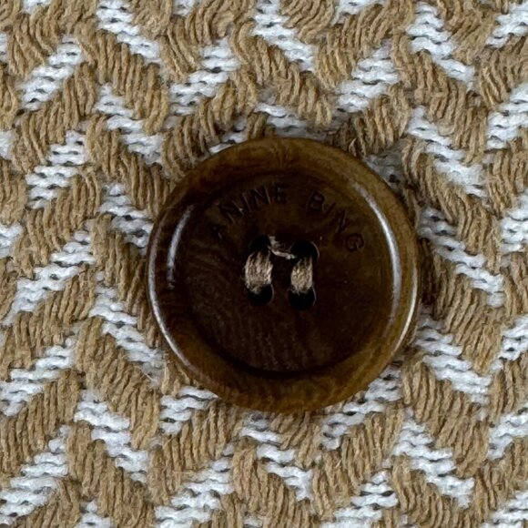 Anine Bing Fishbone Blazer Hearringbone Size Lrg Tan Cream Career Classic Wool - Picture 10 of 15